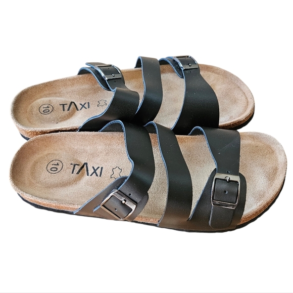 Taxi Women's Leonora Leather Buckle Strappy Black Casual Sandals Slip-on Size 10 - Picture 7 of 10